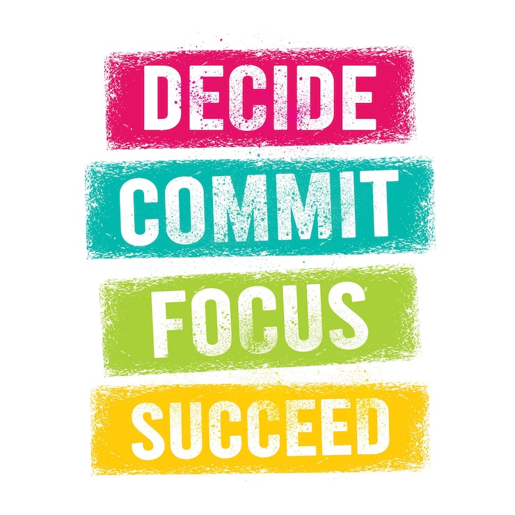 Vetor decide commit focus succeed vector typography conceito de design de banner em grunge