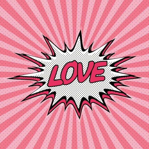 Vetor declaração de amor pop art bolha de fala em quadrinhos meio-tom explosão de desenhos animados de amor te amando vetor