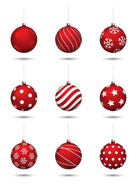 Decoração de bolas de natal vermelhas isoladas no fundo branco