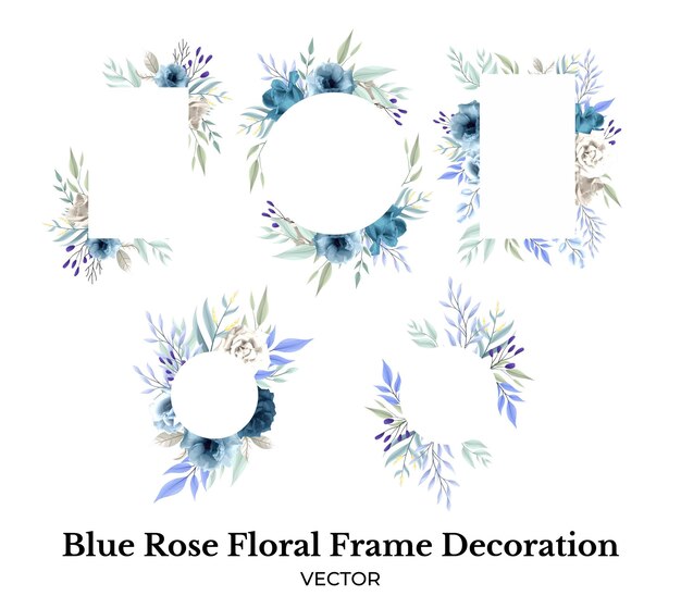 Vetor decoração de buquê com moldura de flor rosa azul