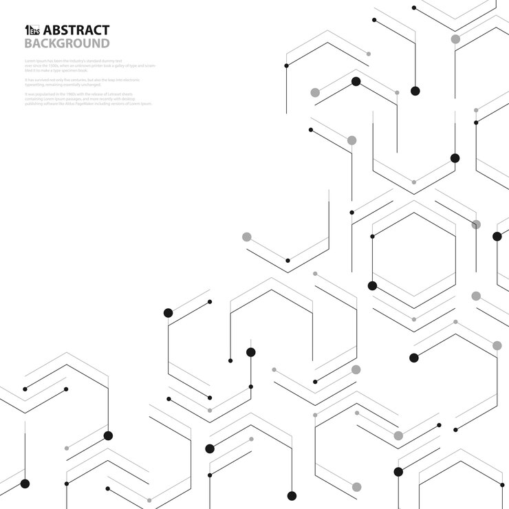 Vetor decoração de design de capa de padrão de nanotecnologia hexagonal preto abstrato.