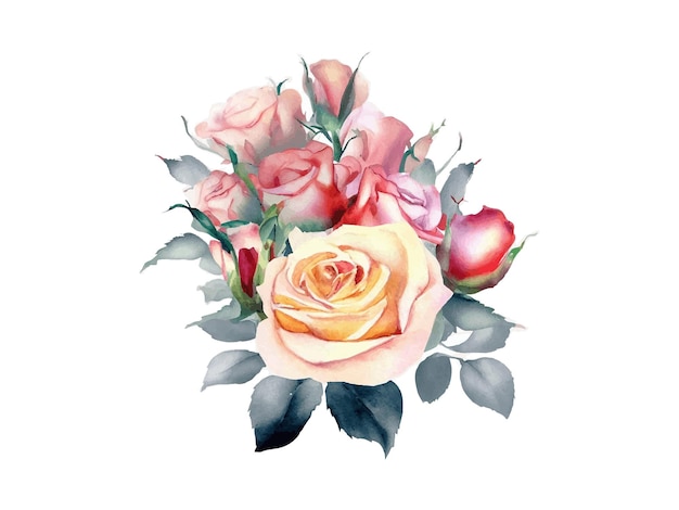 Decoração de flores em aquarela para cartão e clipart de vetores de casamento