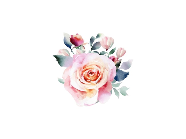 Decoração de flores em aquarela para cartão e clipart de vetores de casamento