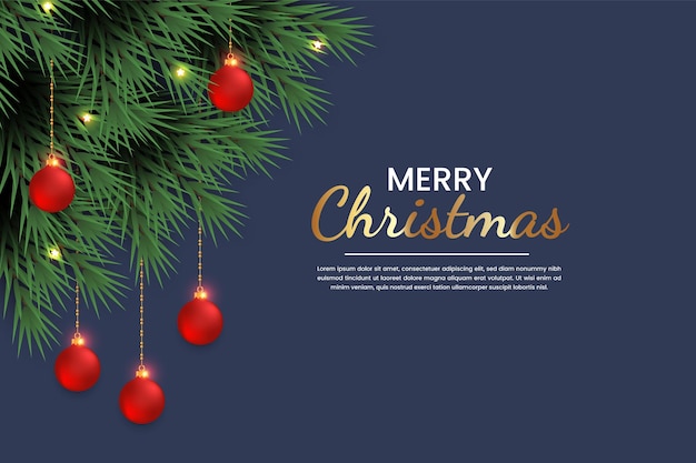 Decoração de fundo de Natal vetorial em fundo escuro com galho de pinheiro e bola de Natal