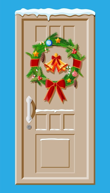 Vetor decoração de porta de natal isolada em azul