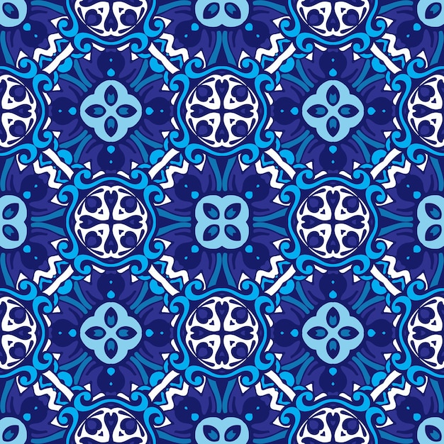 Decoração em mosaico com textura em mosaico de padrão oriental com ornamento azul arabescos