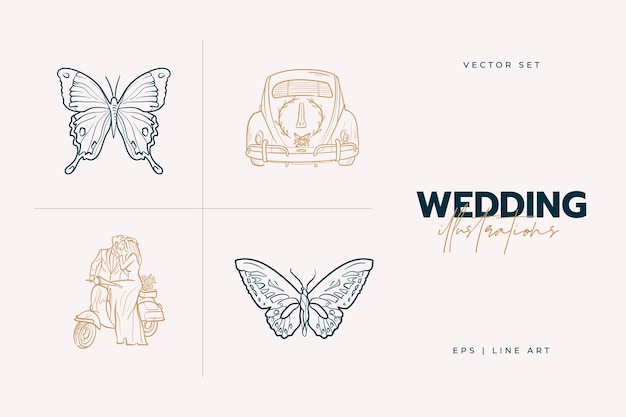 Vetor decoração para casamento. ilustração da arte de linha.