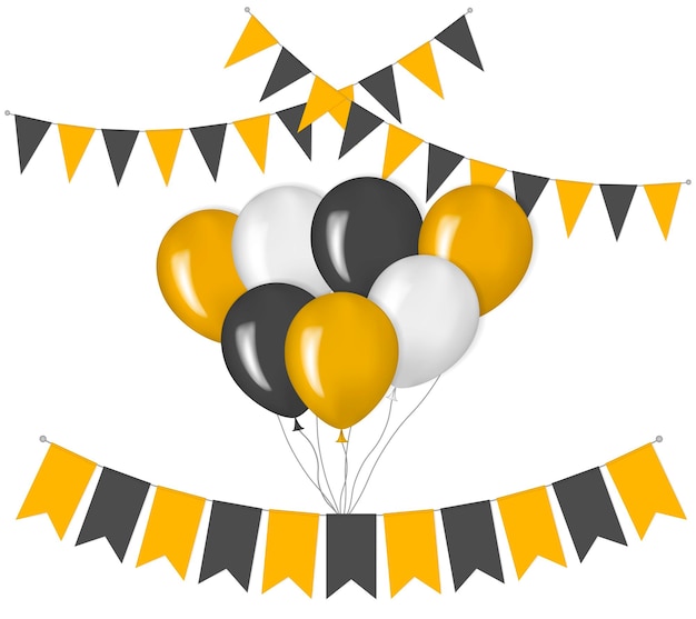 Decorações de férias bando de balões e bandeirolas penduradas bandeiras branco preto laranja cores