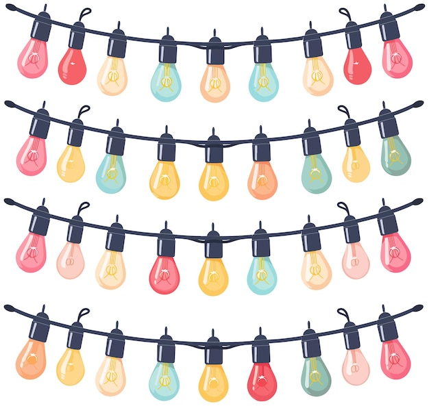 Decorative Colorful Hanging Lights Colorful String Lights Ilustração Vector