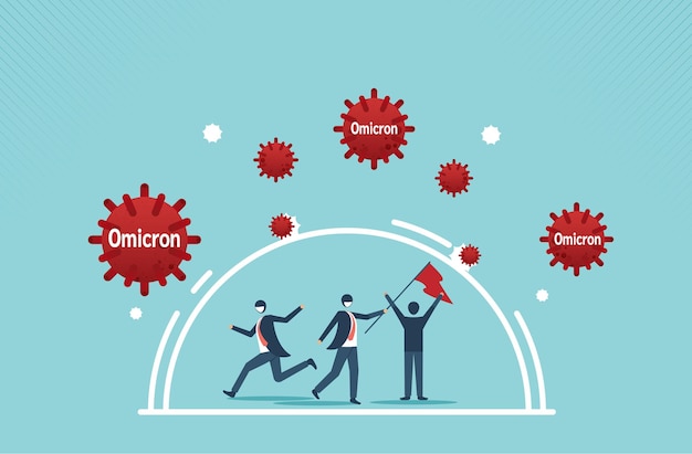Defensivos e lutando para vencer o vírus omicron, nova variante do covid-19 e sobreviver. desenho de desenho vetorial.