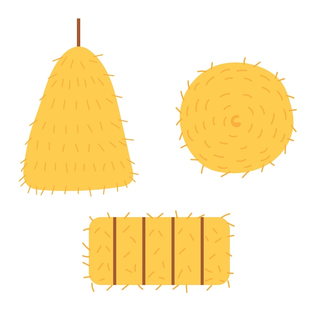 Vetor defina diferentes formas de palheiros. ilustração de desenho vetorial de feno amarelo