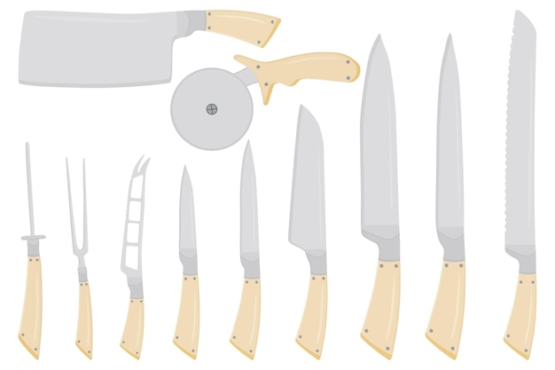 Defina diferentes tipos de facas de tamanho diferente para açougueiro