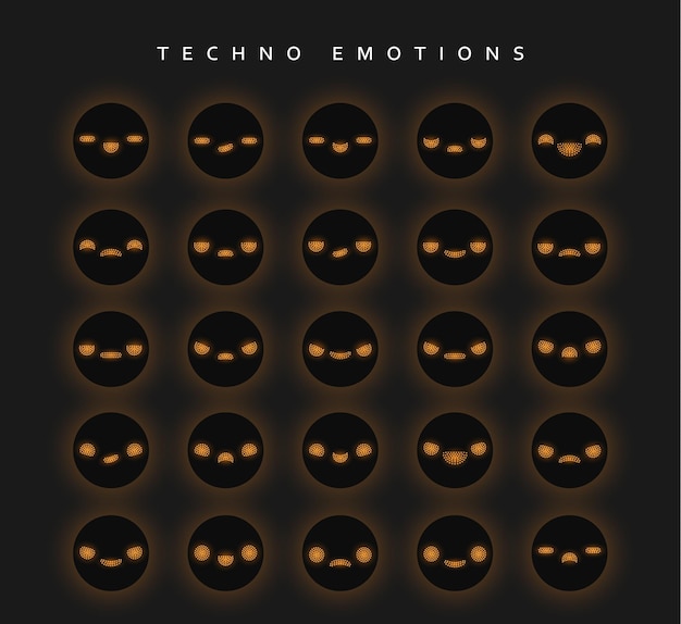 Defina emoções techno para criar personagens. emoji para web.
