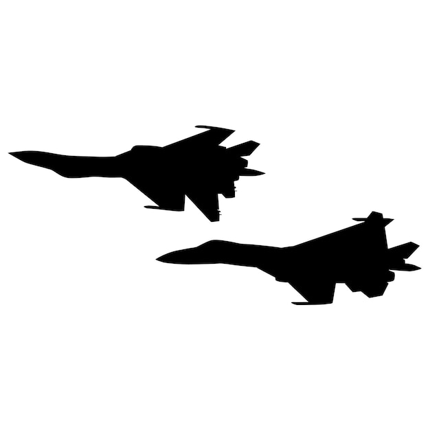 Defina o avião de combate militar de silhueta em um fundo branco