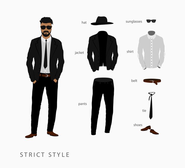 Vetor defina um estilo estrito de roupa masculina