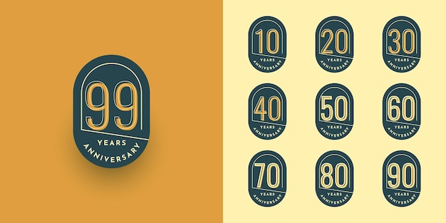 Definir 10 20 anos de aniversário para 99 aniversário ilustração modelo de design vetor premium