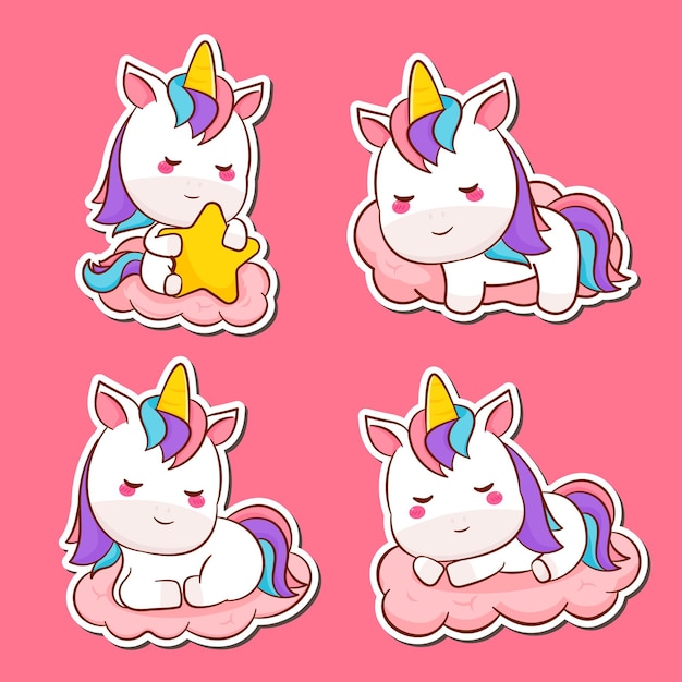 ilustração de unicórnio fofo unicórnio kawaii chibi estilo de