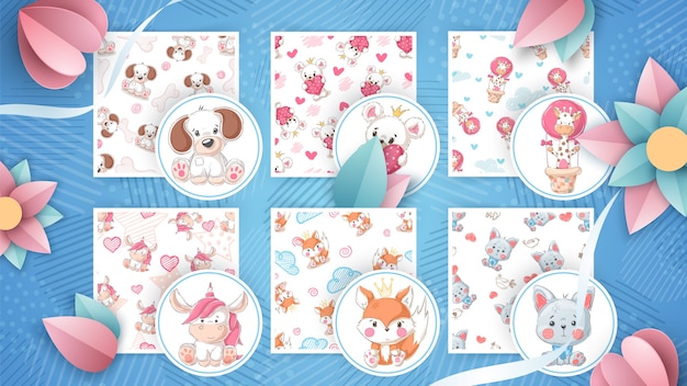 Definir animais fofos - padrão uniforme