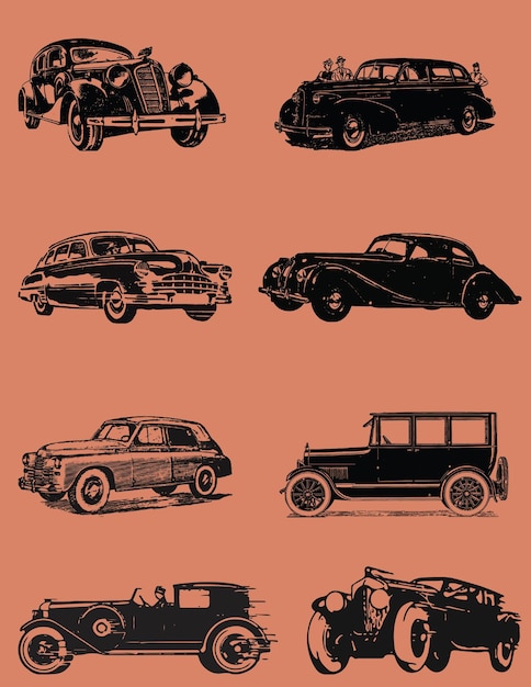 Definir carros de modelo antigo de ilustração