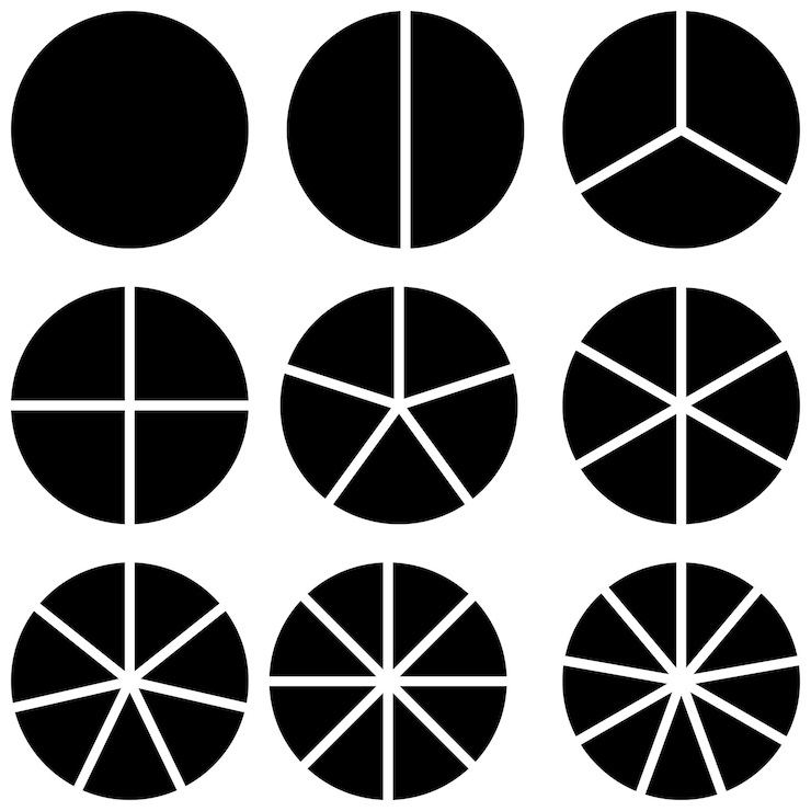 Vetor definir círculos de ícones infográficos divididos por raio em setores vetor do setor do círculo para visualização de informações de dados infográficos