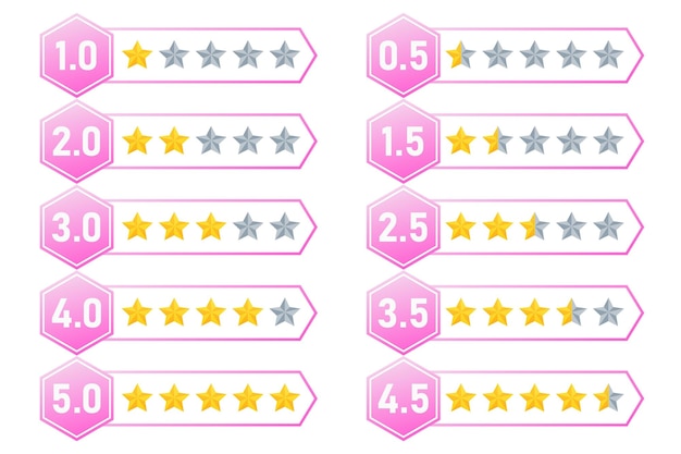 Definir classificação de estrelas hexagonal bonito rosa serviço de qualidade feedback dos clientes design de modelo de taxa de estrelas