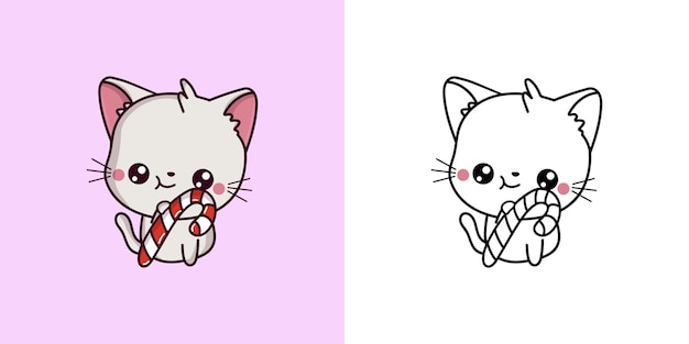 Gato Kawaii Bonito Com Bola Fio Página Para Colorir Gatinho imagem vetorial  de kristina0702© 653902586