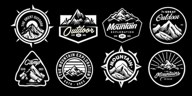 definir coleção de distintivo de aventura vintage em preto e branco logotipo do emblema de acampamento