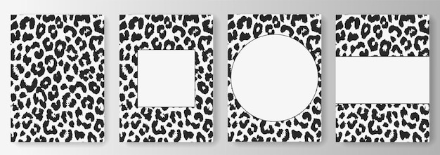 Definir coleção de fundos brancos com padrão de leopardo preto e quadros