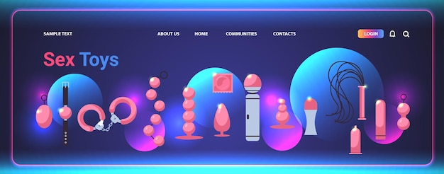 Vetor definir coleção de sortimento de sex shop brinquedos e acessórios para adultos para dramatização erótica sexual ilustração vetorial horizontal