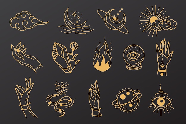 Definir coleção místico Celestial Clipart Símbolo espaço doodle Elementos esotéricos ilustração vintage