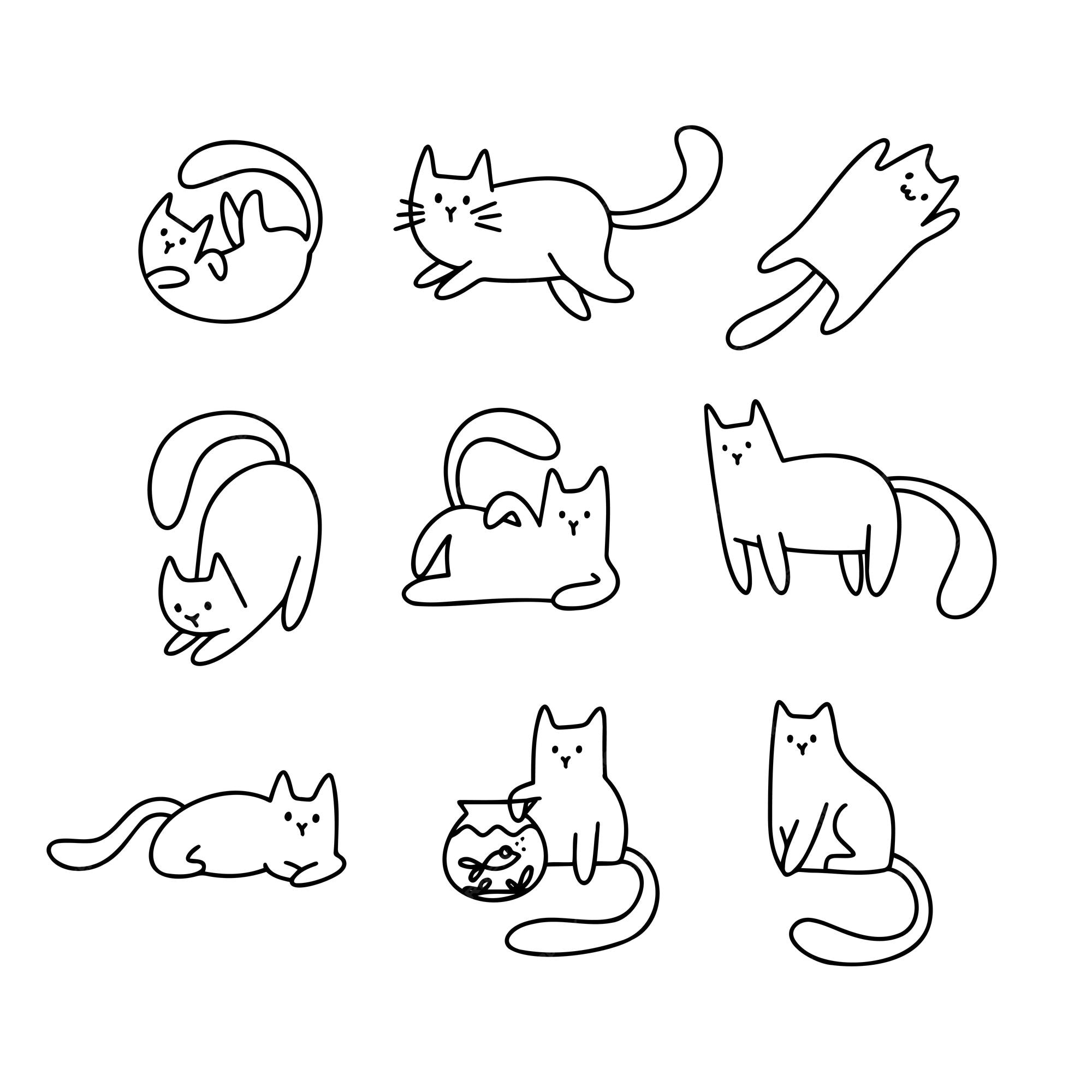 Vetores de Doodle De Gato Coleção De Ícones De Gatos Mão Desenhada