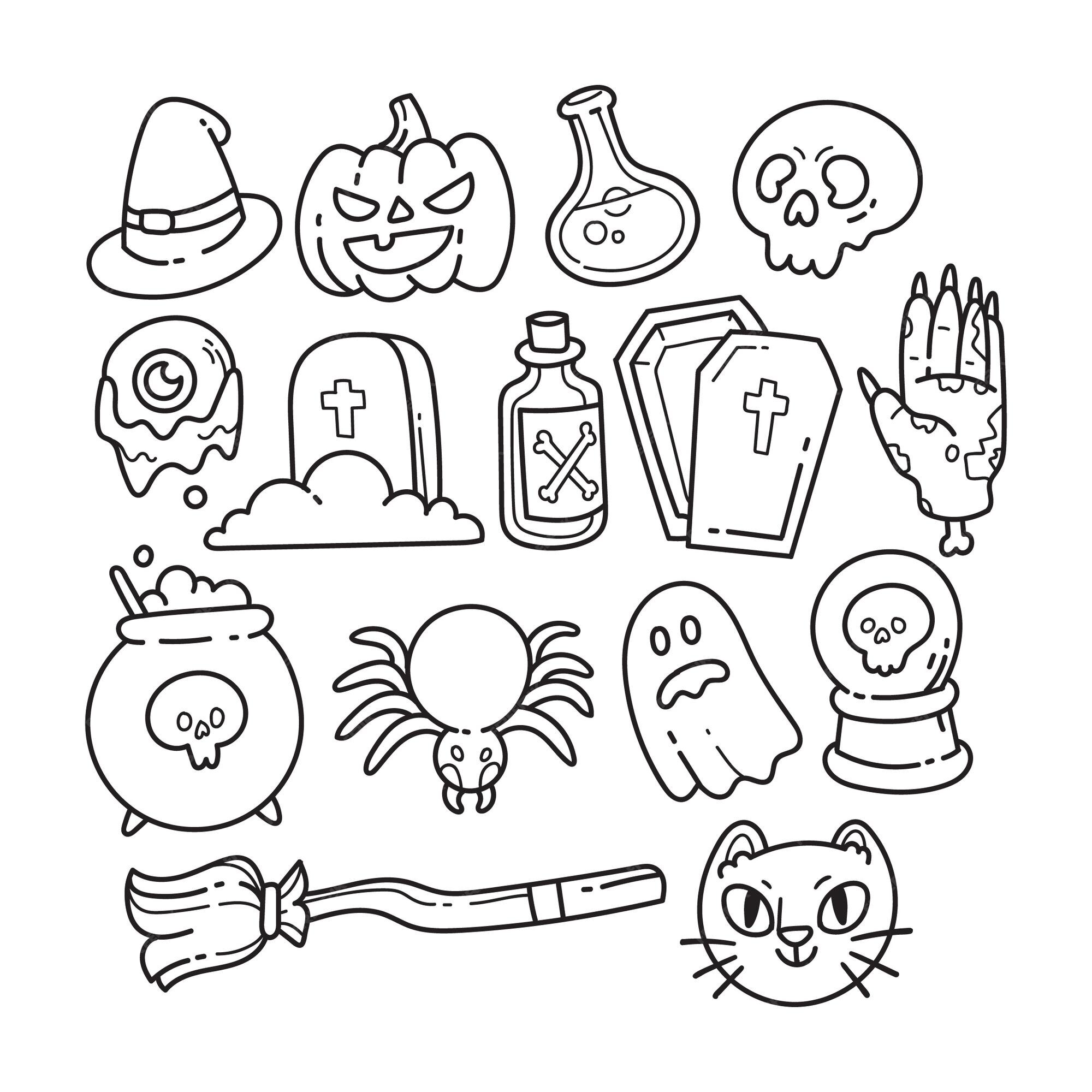 Desenho De Elementos De Halloween Desenhados à Mão Ilustração Stock -  Ilustração de jogo, pronto: 237967852