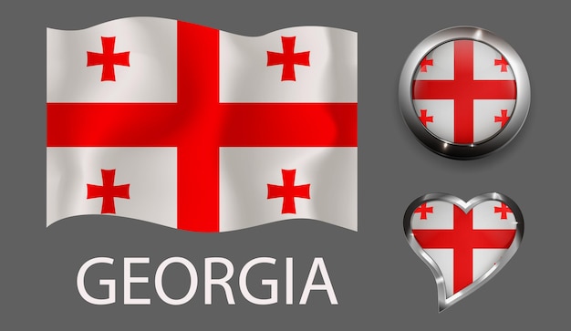 Definir coração de botão brilhante da nação Geórgia