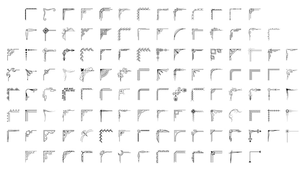 Definir desenho à mão de cantos diferentes formas decoração de flores design vetorial estilo esboço doodle