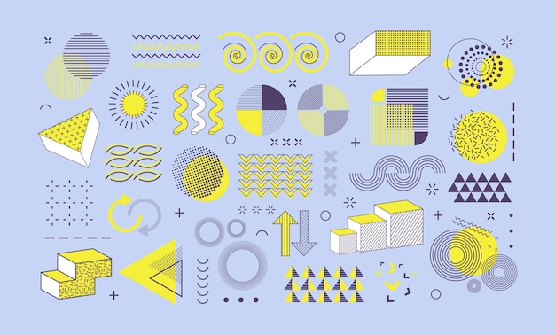 Definir diferentes formas geométricas Design gráfico de Memphis Ornamento de elementos decorativos de meio-tom retrô