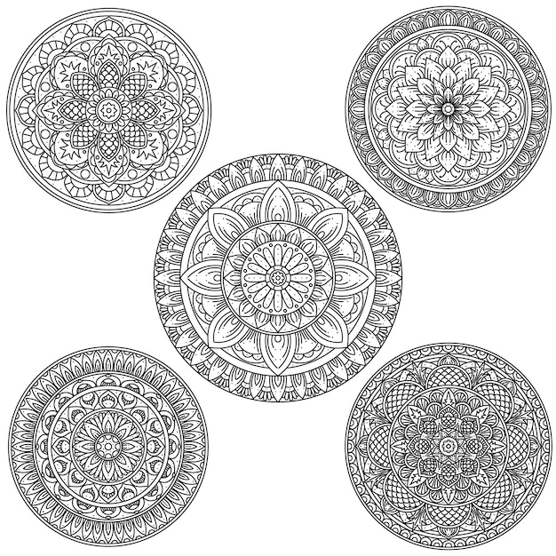 Definir elemento de mandala ornamentado de desenho à mão