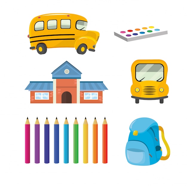 Definir escola com utensílios de ônibus e educação