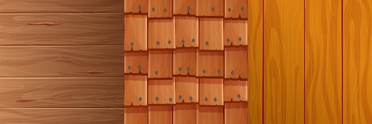 Vetor definir fundo cômico de madeira de superfície texturizada de material de madeira em estilo de desenho animado