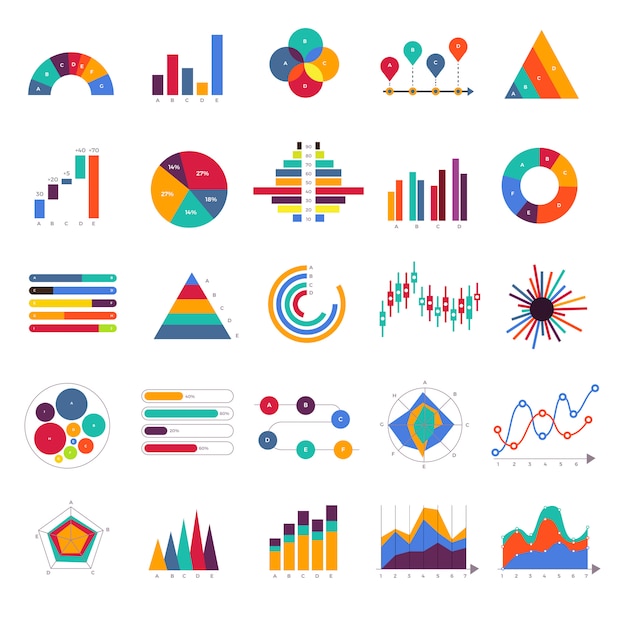 Definir gráfico de negócios e gráfico infográfico diagrama. conceito.