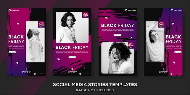 Vetor definir histórias postar modelo de banner para venda de moda black friday.