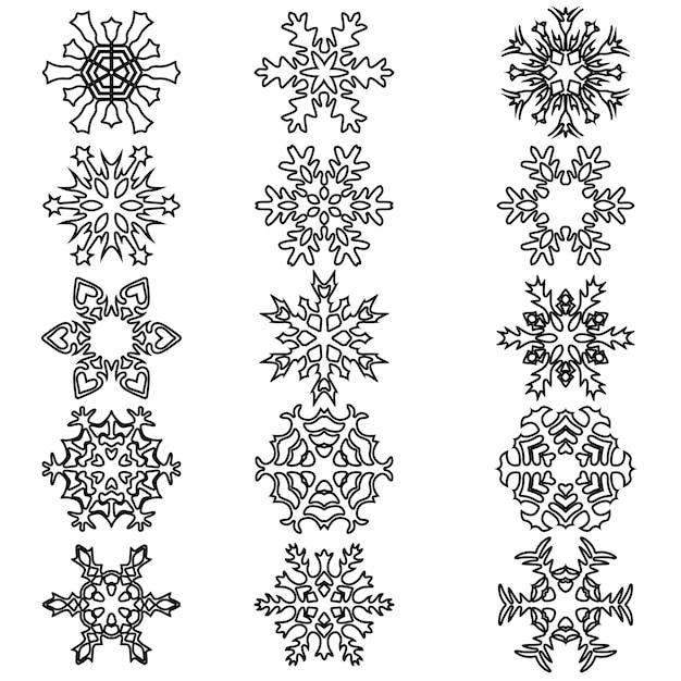 Definir ícones de flocos de neve na ilustração vetorial de fundo branco