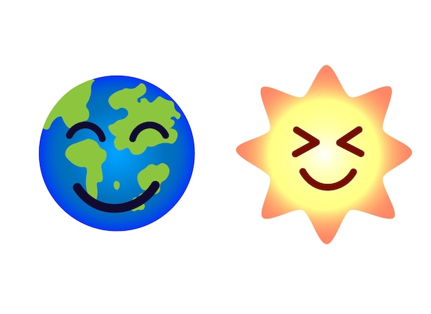 Definir ícones isolados de emoji de sol e terra