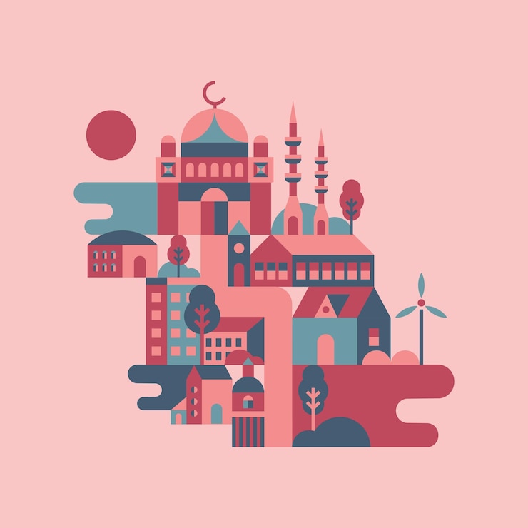Vetor definir ilustração da área da mesquita com conceito geométrico