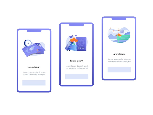 Vetor definir ilustração da tela a bordo para aplicativos de viagem