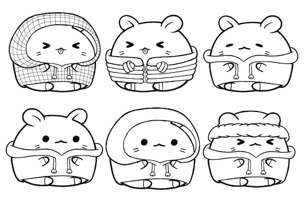 Definir ilustração de contorno vetorial do personagem de hamster fofo para livro de colorir