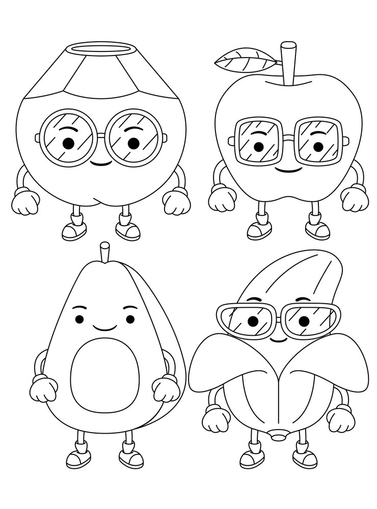 Vetor definir ilustração de contorno vetorial do personagem mascote de frutas para livro de colorir