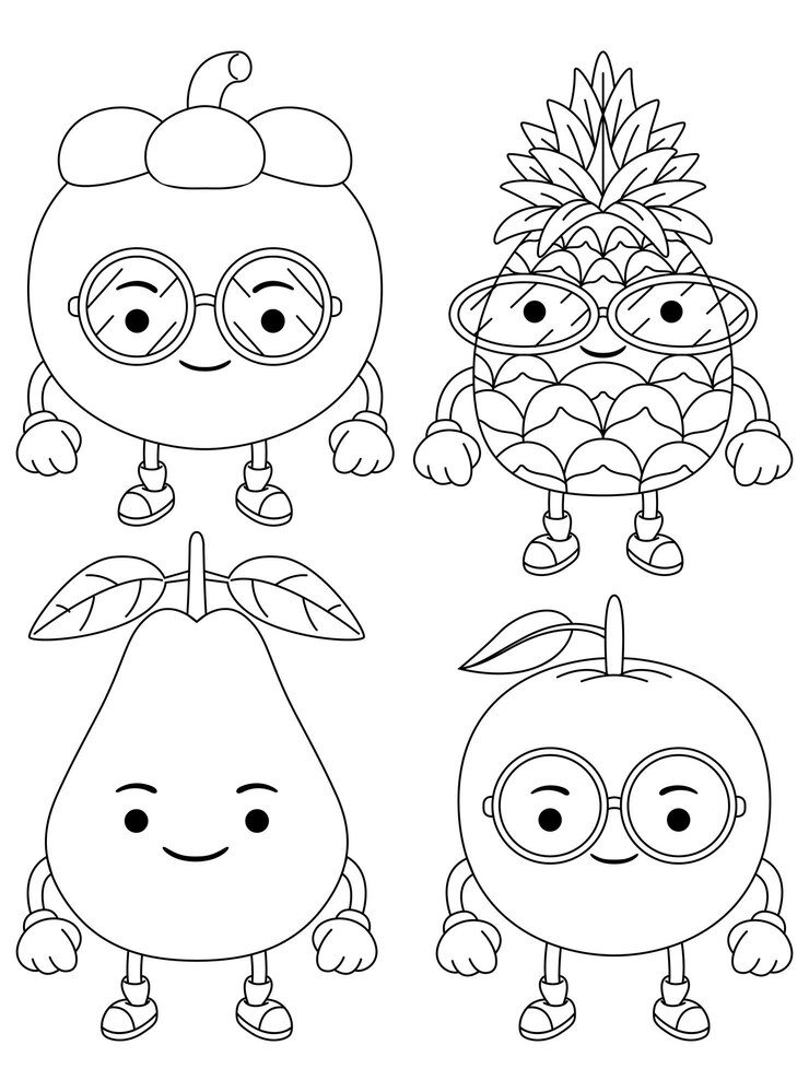 Definir ilustração de contorno vetorial do personagem mascote de frutas para livro de colorir