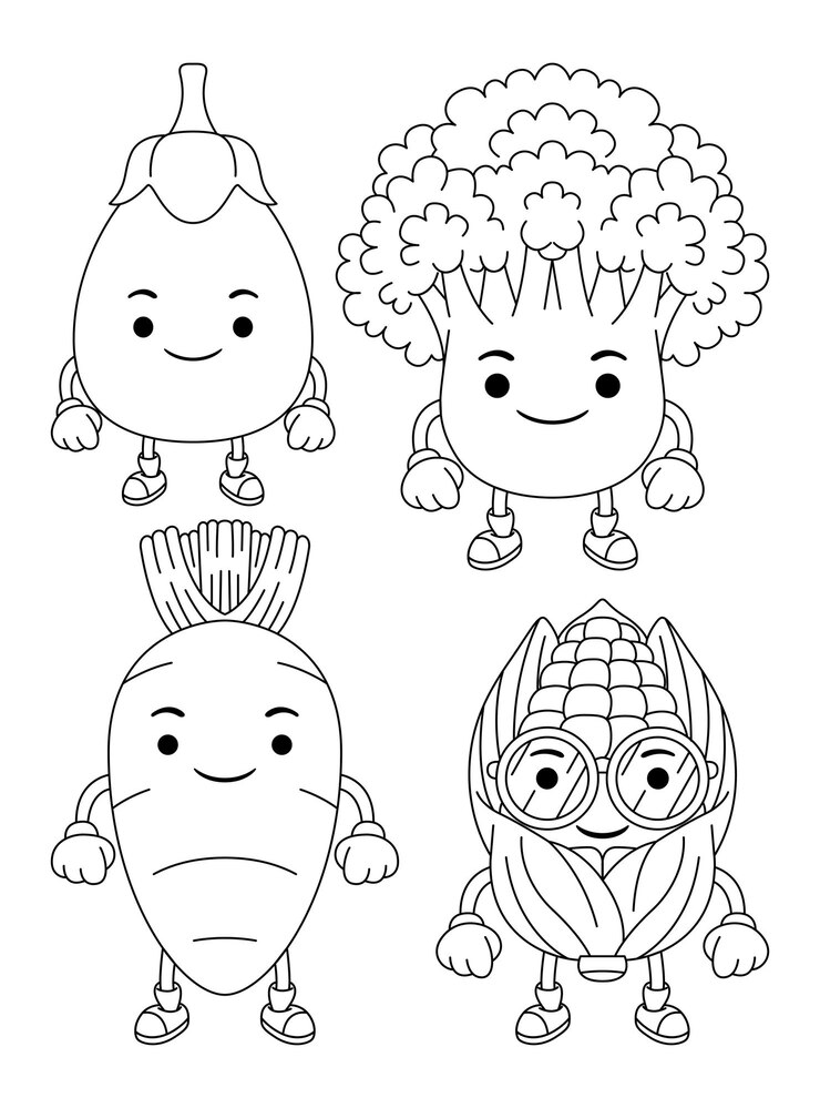 Definir ilustração de contorno vetorial do personagem mascote de vegetais para livro de colorir