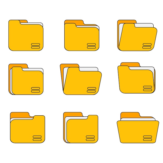 Vetor definir ilustração vetorial de design plano de ícone de pasta de documentos