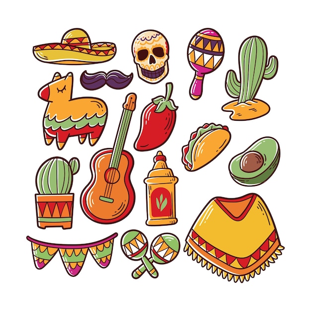 Definir ilustração vetorial desenhada à mão do elemento cinco de maio